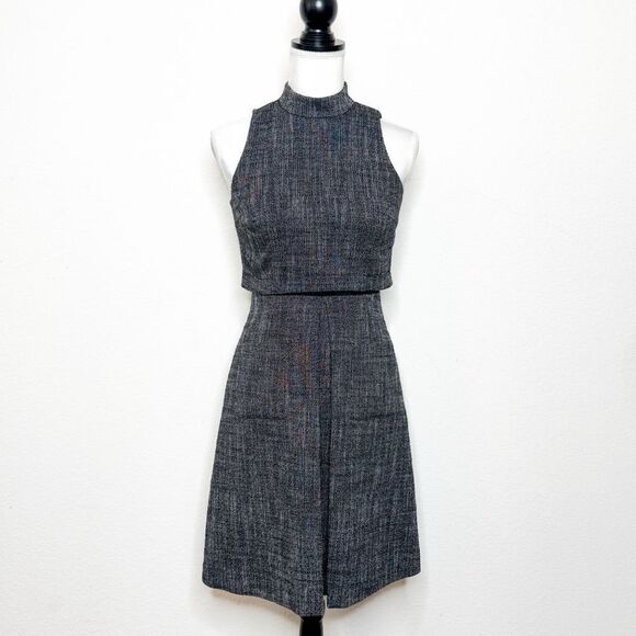 Antonio Melani Women's Elegant Gray Tweed Mock Neck Dress with Pockets Size 0 - Picture 1 of 11